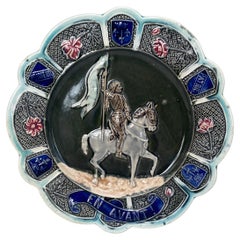 Antique French Majolica Joan of Arc Plate Onnaing, circa 1890
