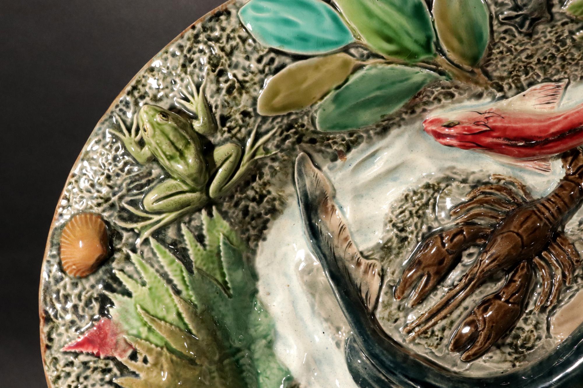 Französische Majolika Großes Fischgericht aus Palissy, Longchamps Hersteller. im Angebot 4