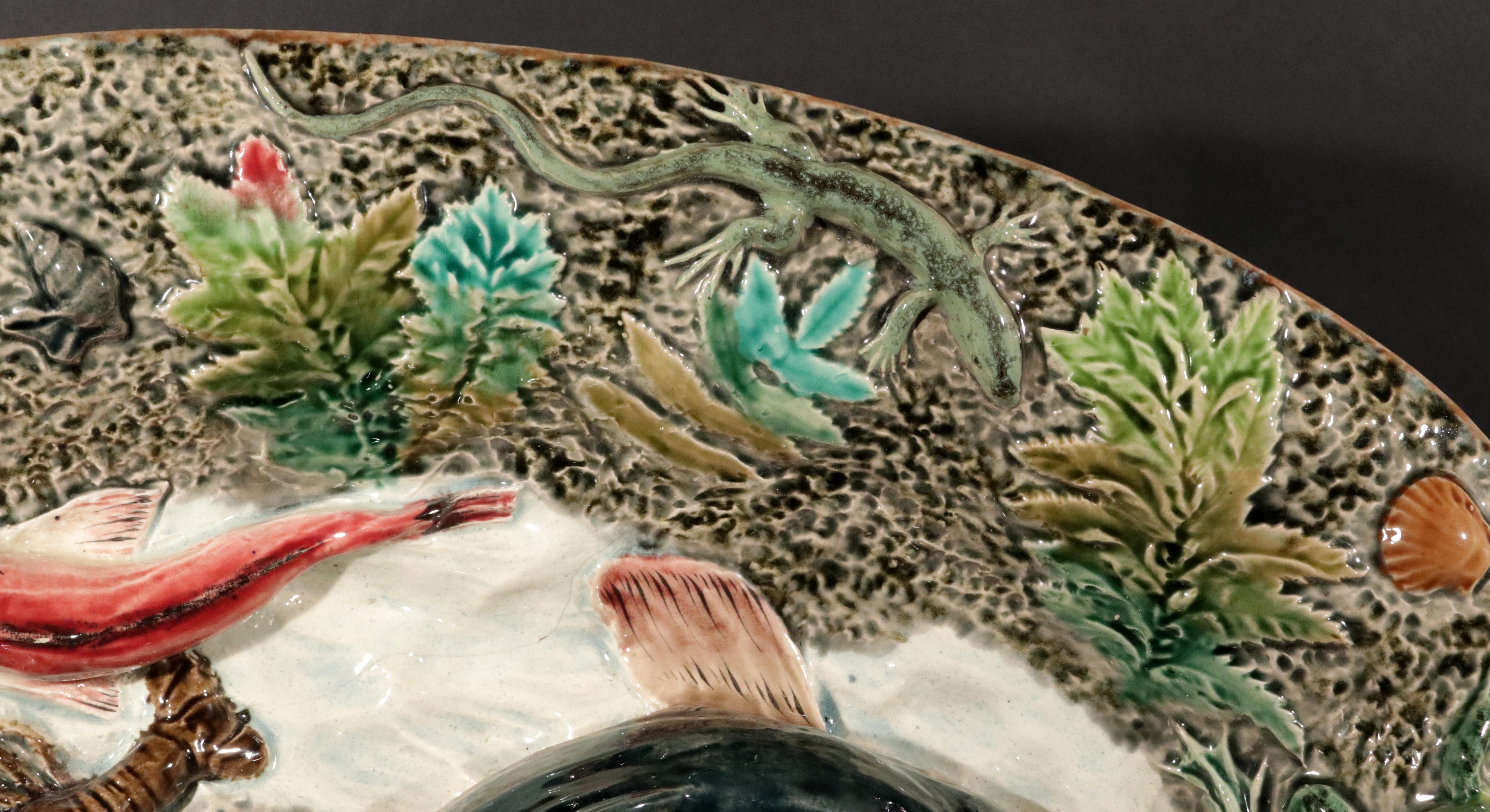 Französische Majolika Großes Fischgericht aus Palissy, Longchamps Hersteller. im Angebot 5