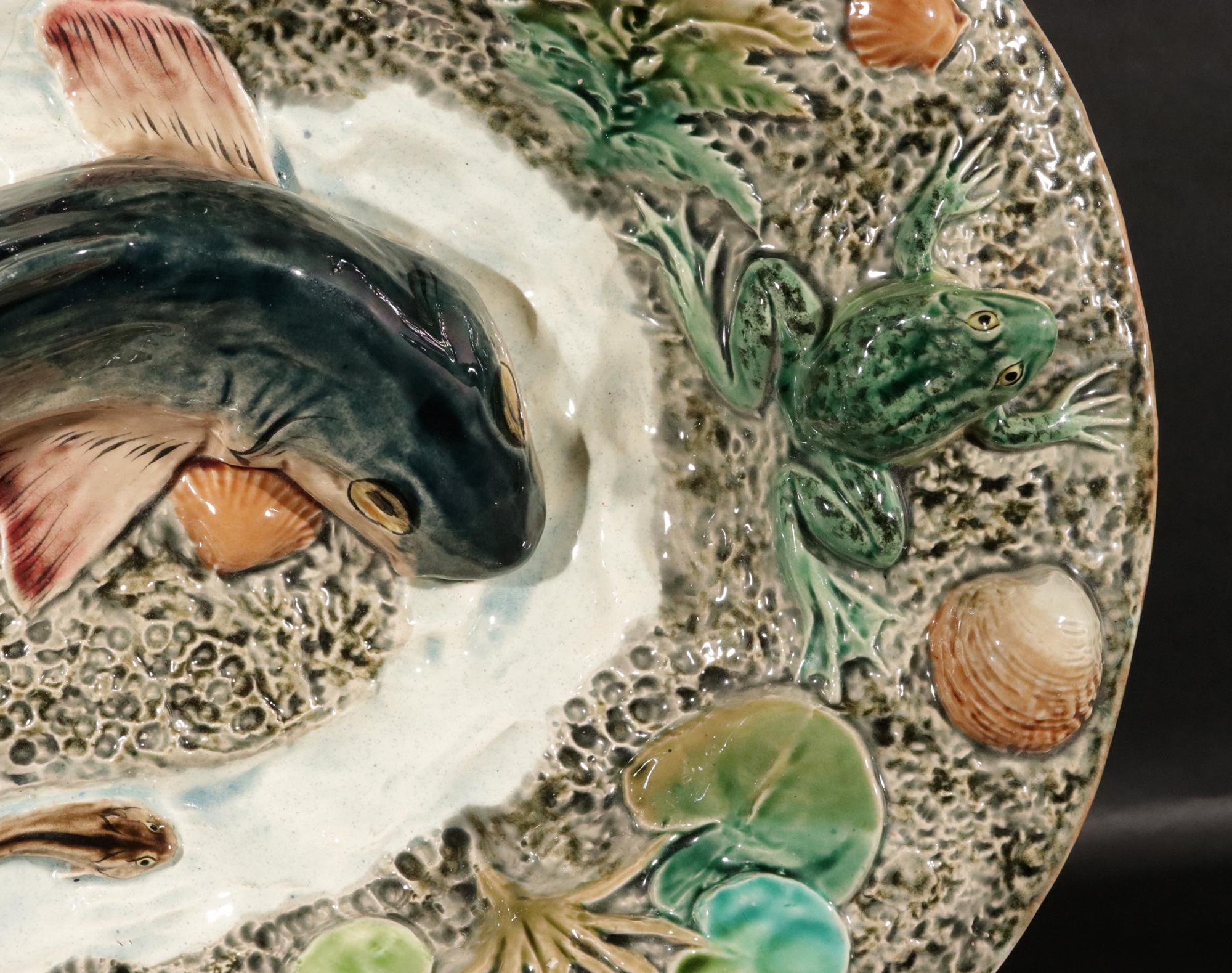 Französische Majolika Großes Fischgericht aus Palissy, Longchamps Hersteller. im Angebot 6