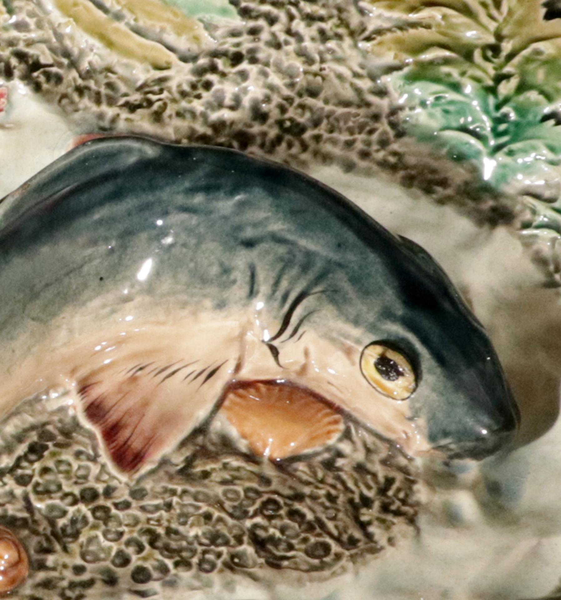 Französische Majolika Großes Fischgericht aus Palissy, Longchamps Hersteller. im Angebot 7