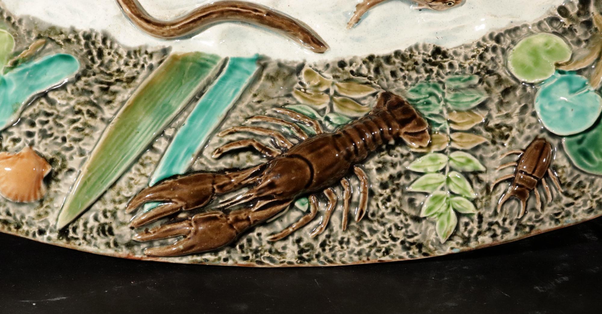 Französische Majolika Großes Fischgericht aus Palissy, Longchamps Hersteller. im Angebot 2