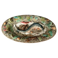 Französische Majolika Großes Fischgericht aus Palissy, Longchamps Hersteller.
