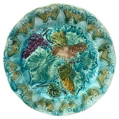 French Majolica Leaves & Grapes Plate Onnaing, circa 1900