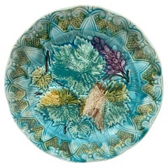 French Majolica Leaves & Grapes Plate Onnaing, circa 1900