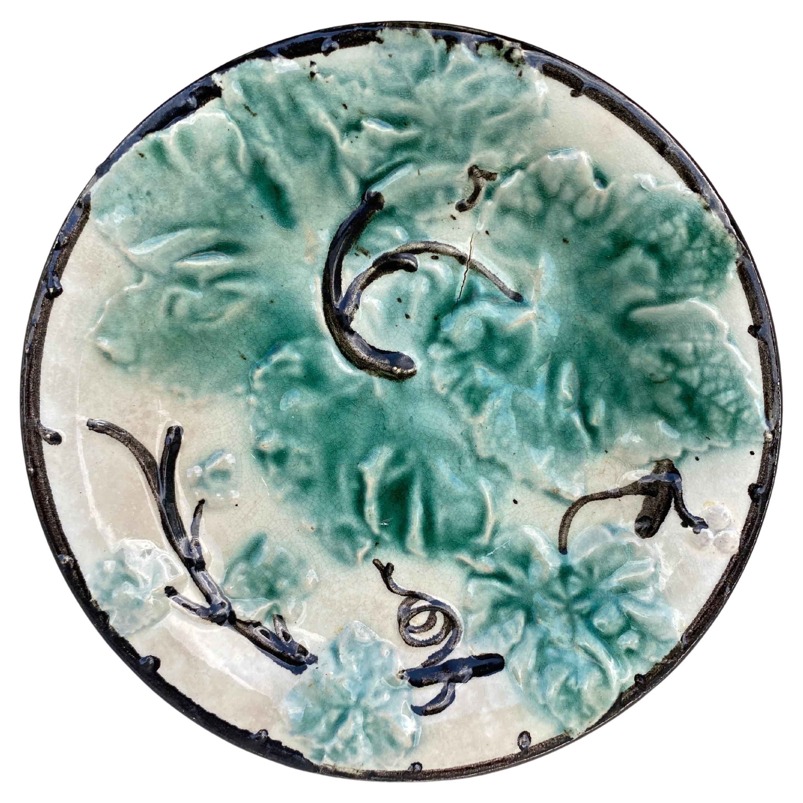 French Majolica Leaves Plate, circa 1880