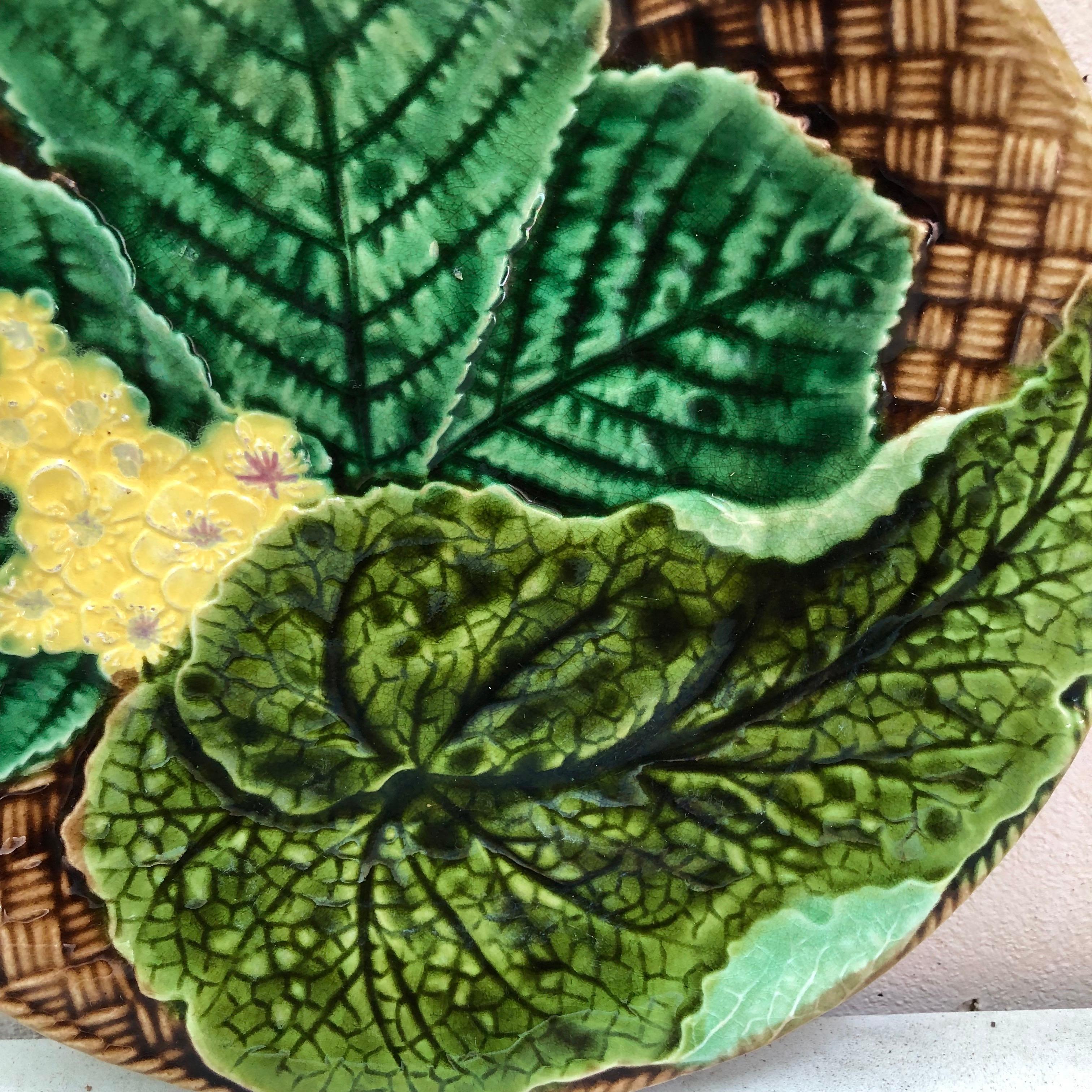 French Majolica leaves plate signed Clairefontaine, circa 1890.