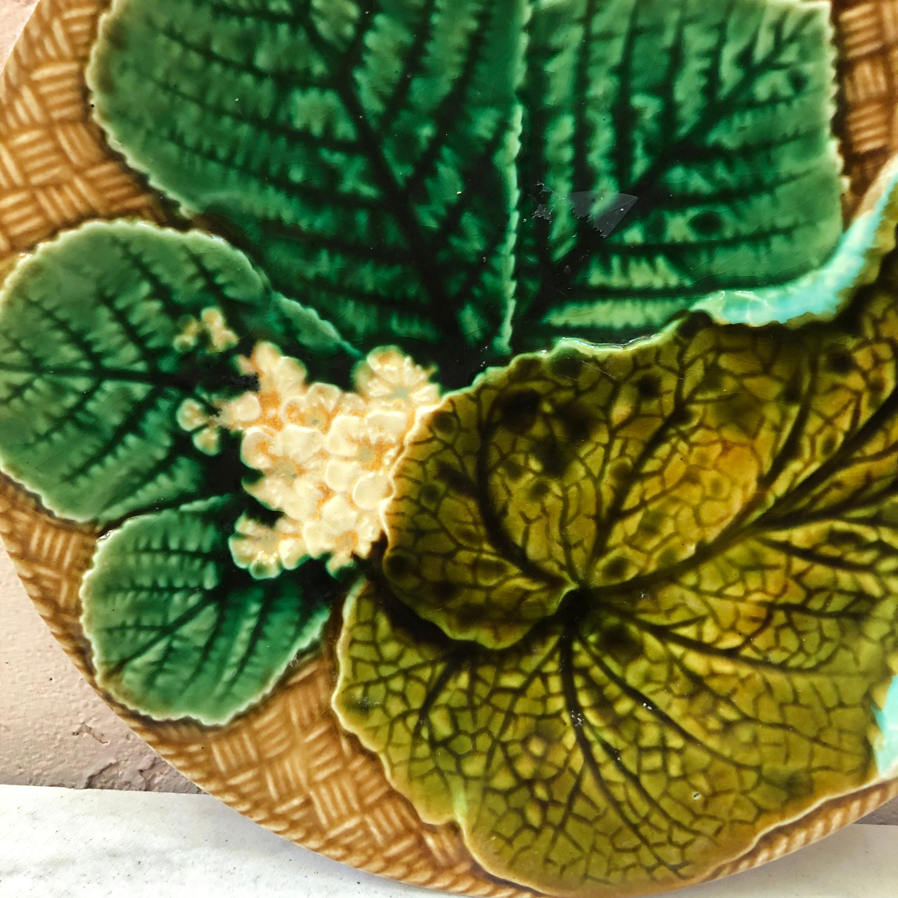 Rustic French Majolica Leaves Plate Clairefontaine, circa 1890