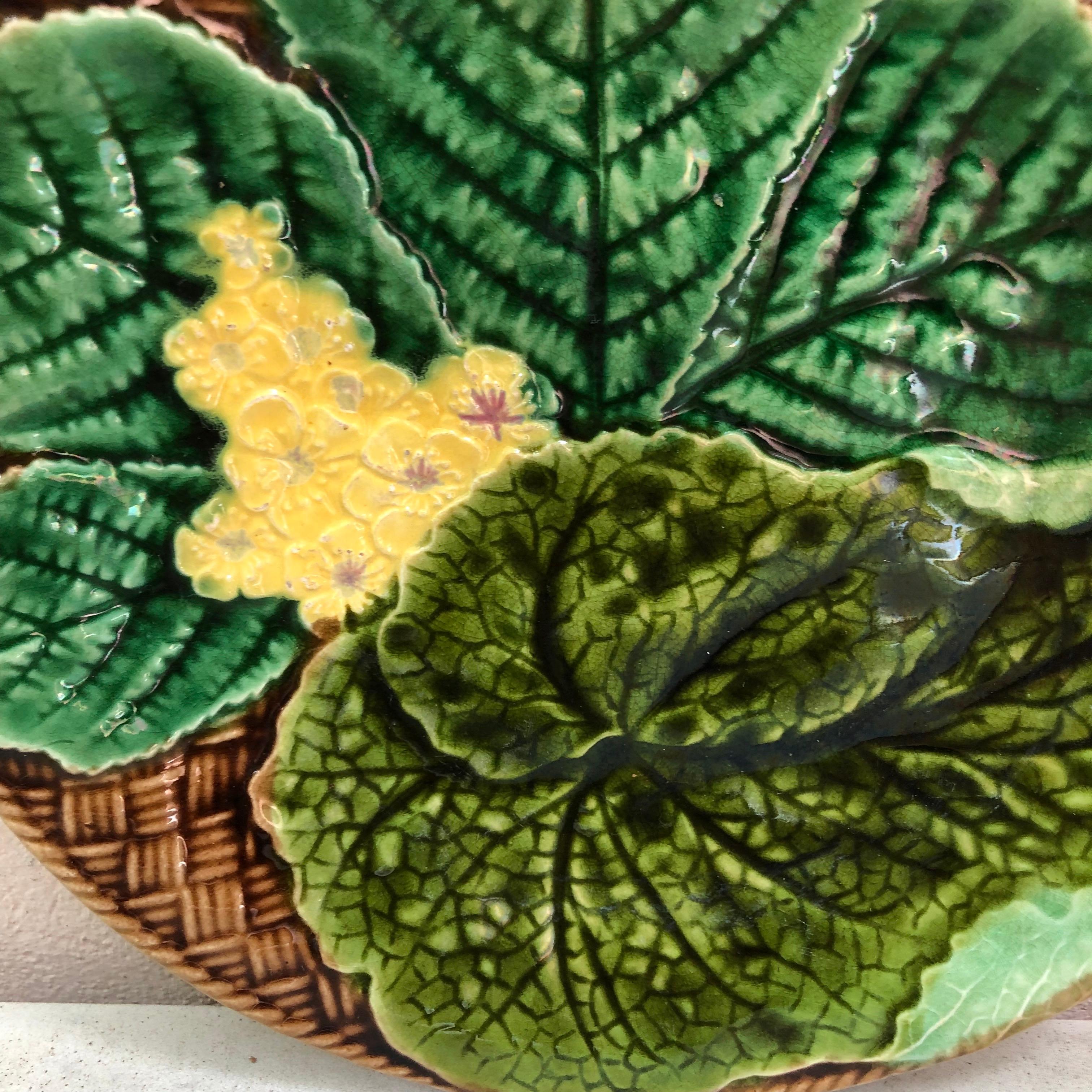 Rustic French Majolica Leaves Plate Clairefontaine, circa 1890 For Sale
