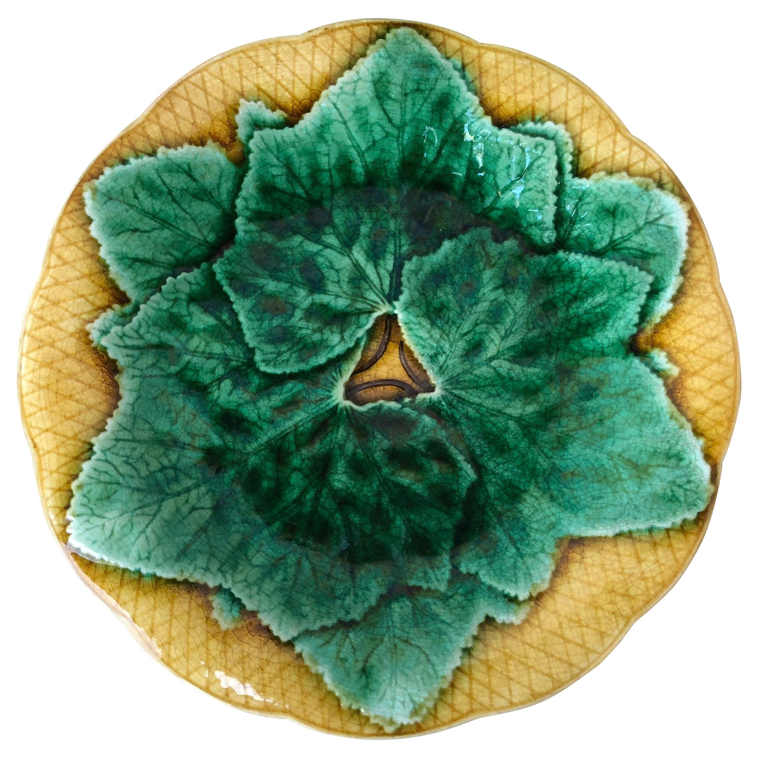 French Majolica Leaves Plates Gien, circa 1880