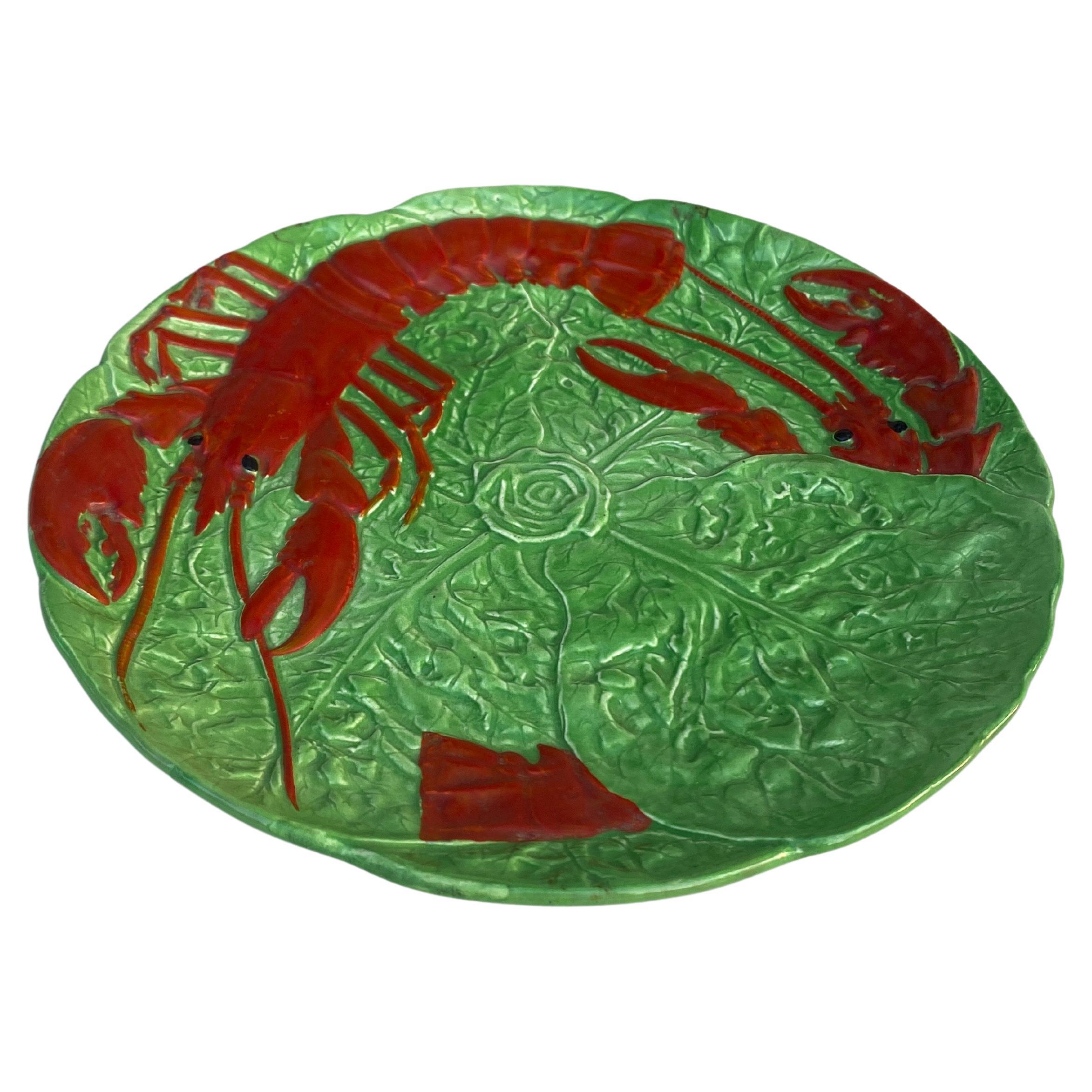 French Majolica Lobster Plate HB Choisy Le Roi Circa 1930.
The manufacture of Choisy le Roi was one of the most important manufacture at the end of 19th century, they produced very high quality ceramics of all kinds as Majolica.