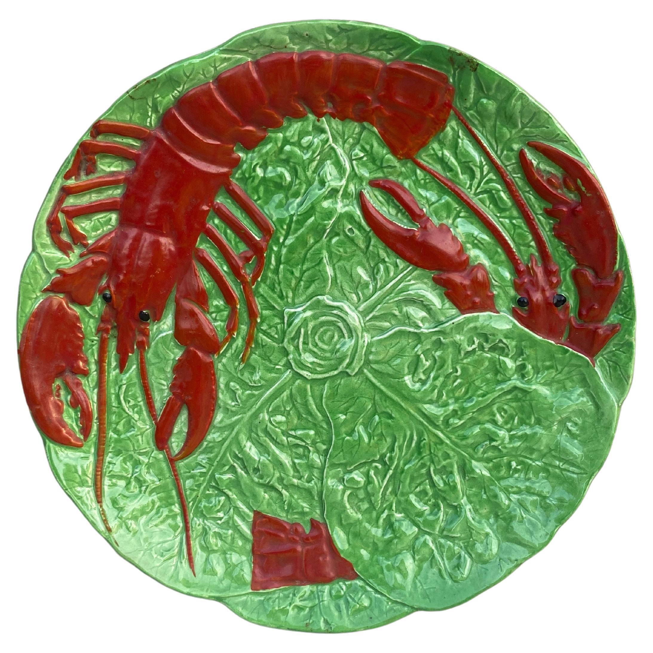 Plato de mayólica francesa con langosta Choisy Le Roi Circa 1930