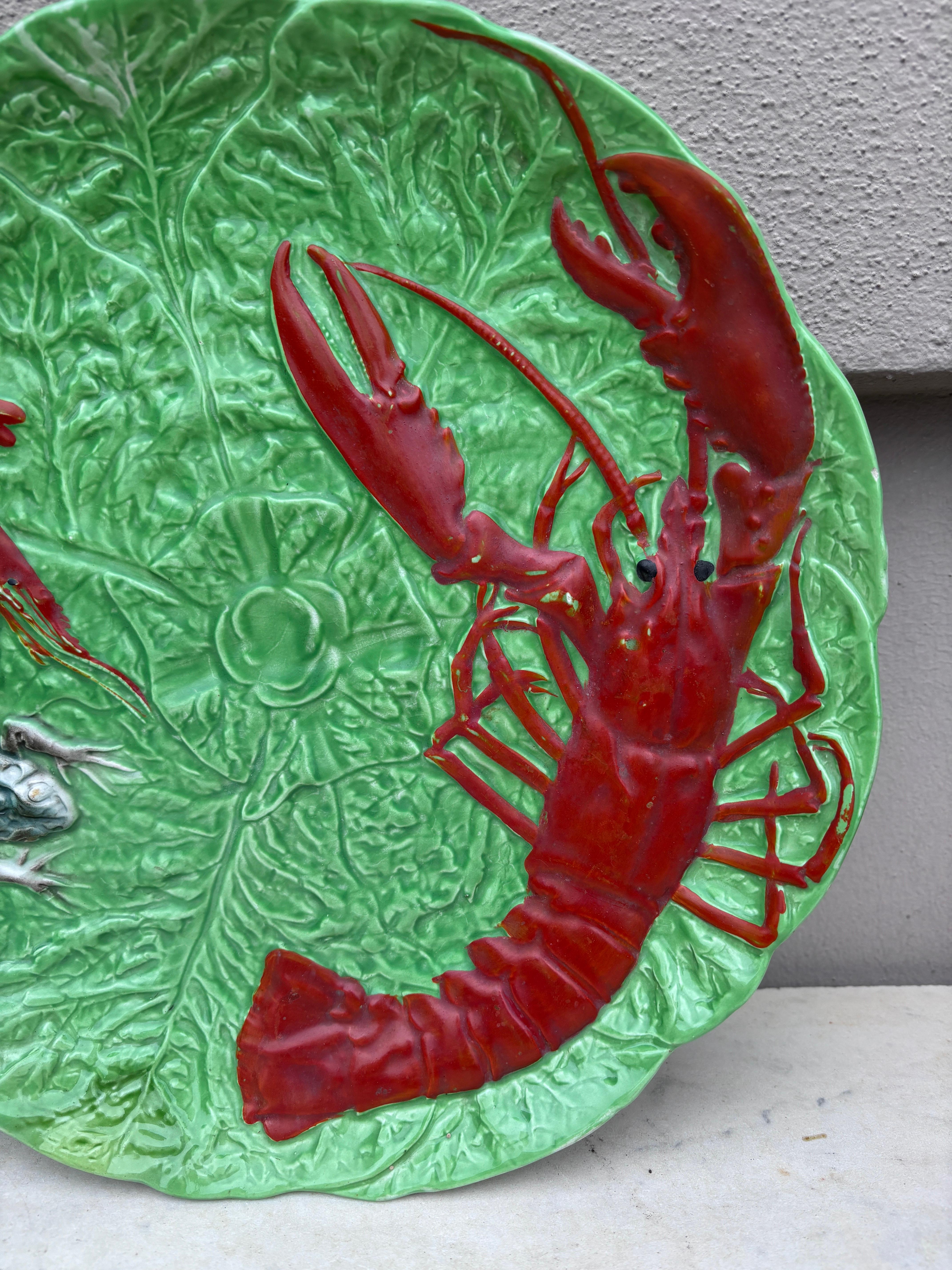 Country French Majolica Lobster Platter Choisy Le Roi Circa 1930 For Sale