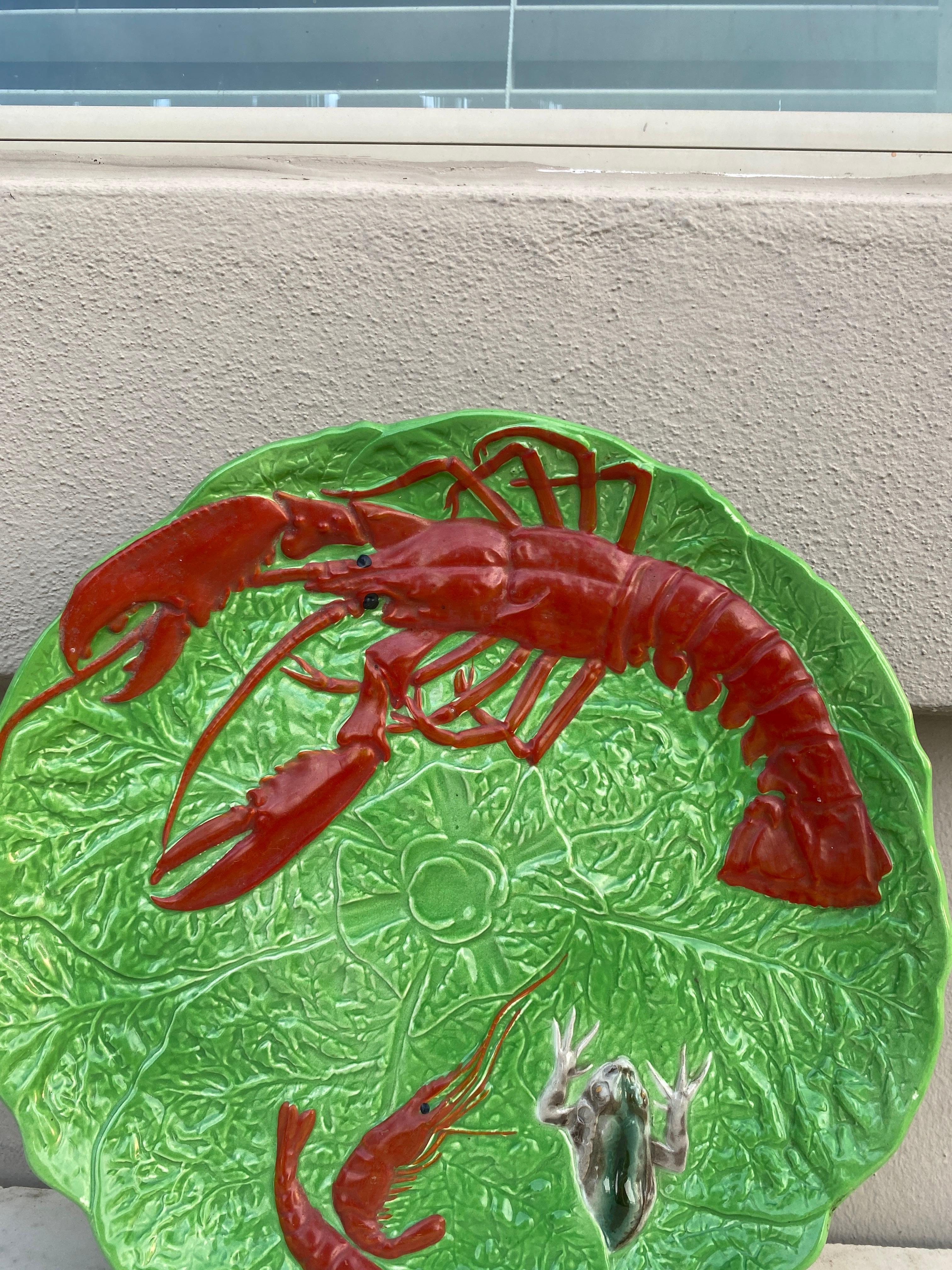 Country French Majolica Lobster Platter Choisy Le Roi Circa 1930 For Sale