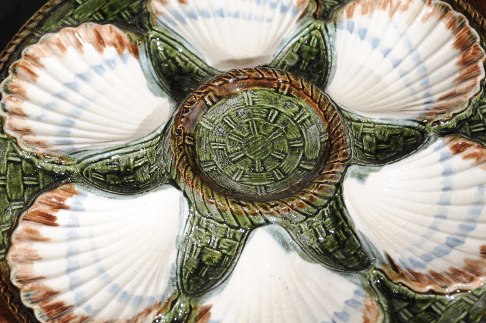 French Majolica Longchamp Terre de Fer Green Scallop Plates, 5 Available 6