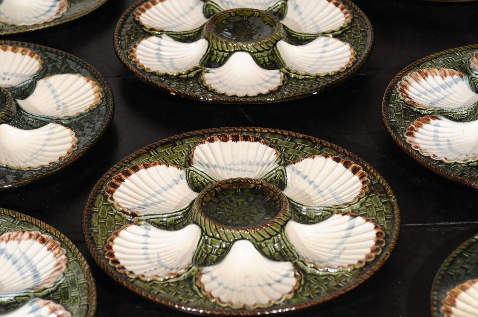 French Majolica Longchamp Terre de Fer Green Scallop Plates, 5 Available 7