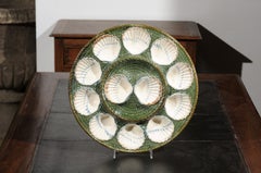 French Majolica Longchamp Terre de Fer Green, White and Brown Scallop Platter