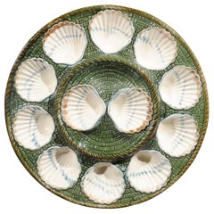 French Majolica Longchamp Terre de Fer Green, White and Brown Scallop Platter