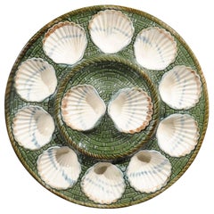 French Majolica Longchamp Terre de Fer Green, White and Brown Scallop Platter