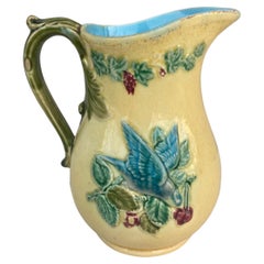 French Majolica Luneville Bird & Grapes Pitcher Circa 1900