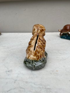 French Majolica Money or Coin Bank Dog Circa 1900