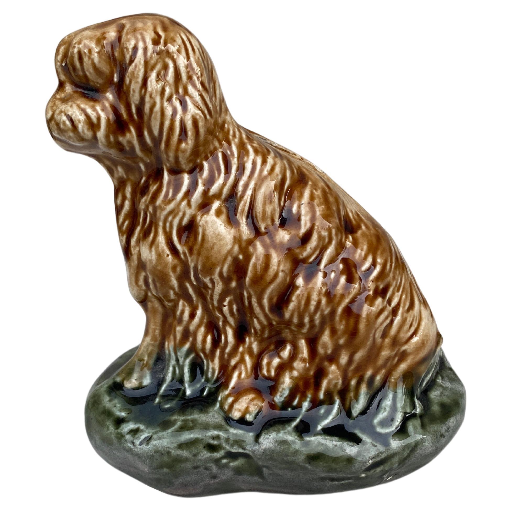 French Majolica Money or Coin Bank Dog Circa 1900 For Sale