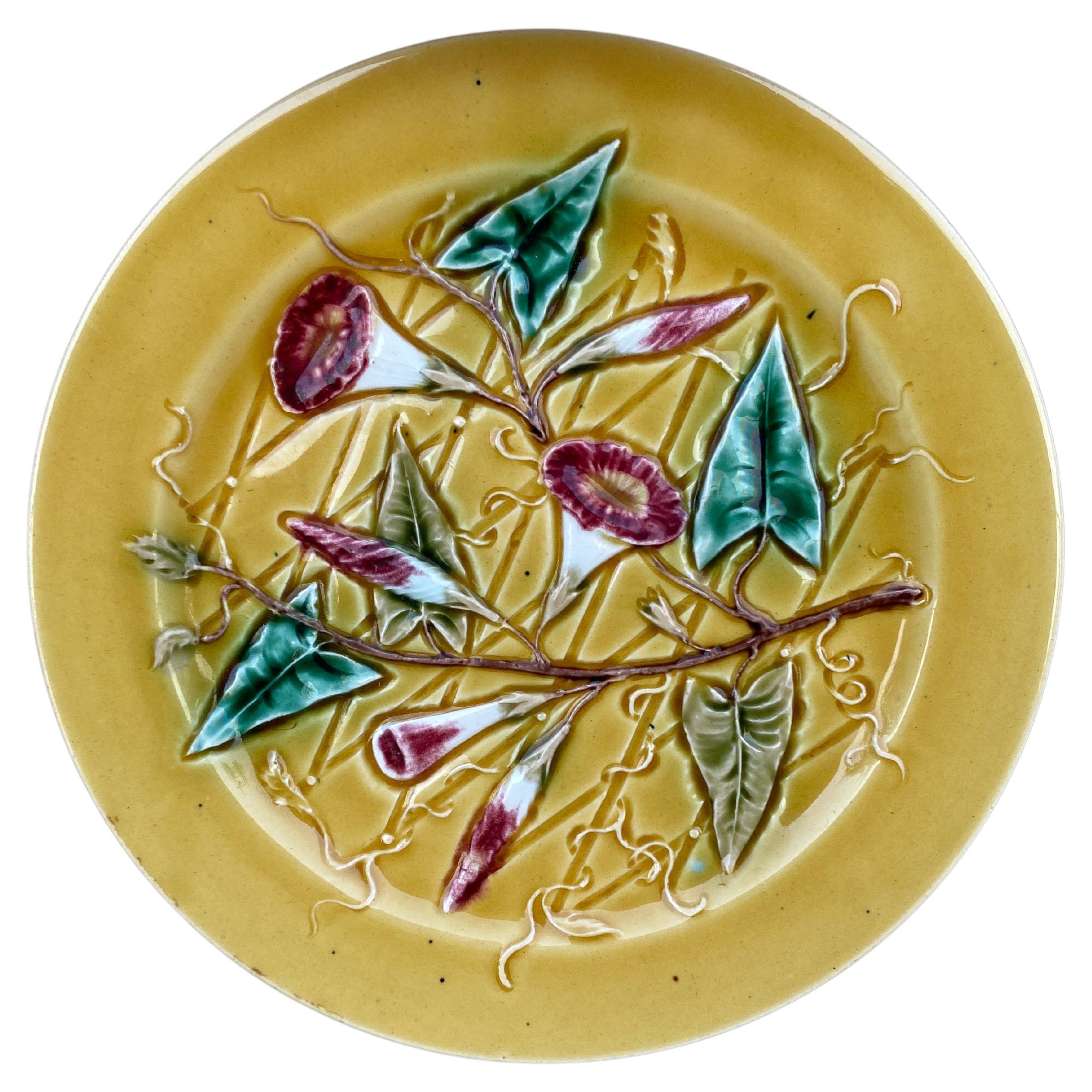 French Majolica Morning Glory Plate Luneville, circa 1880 For Sale