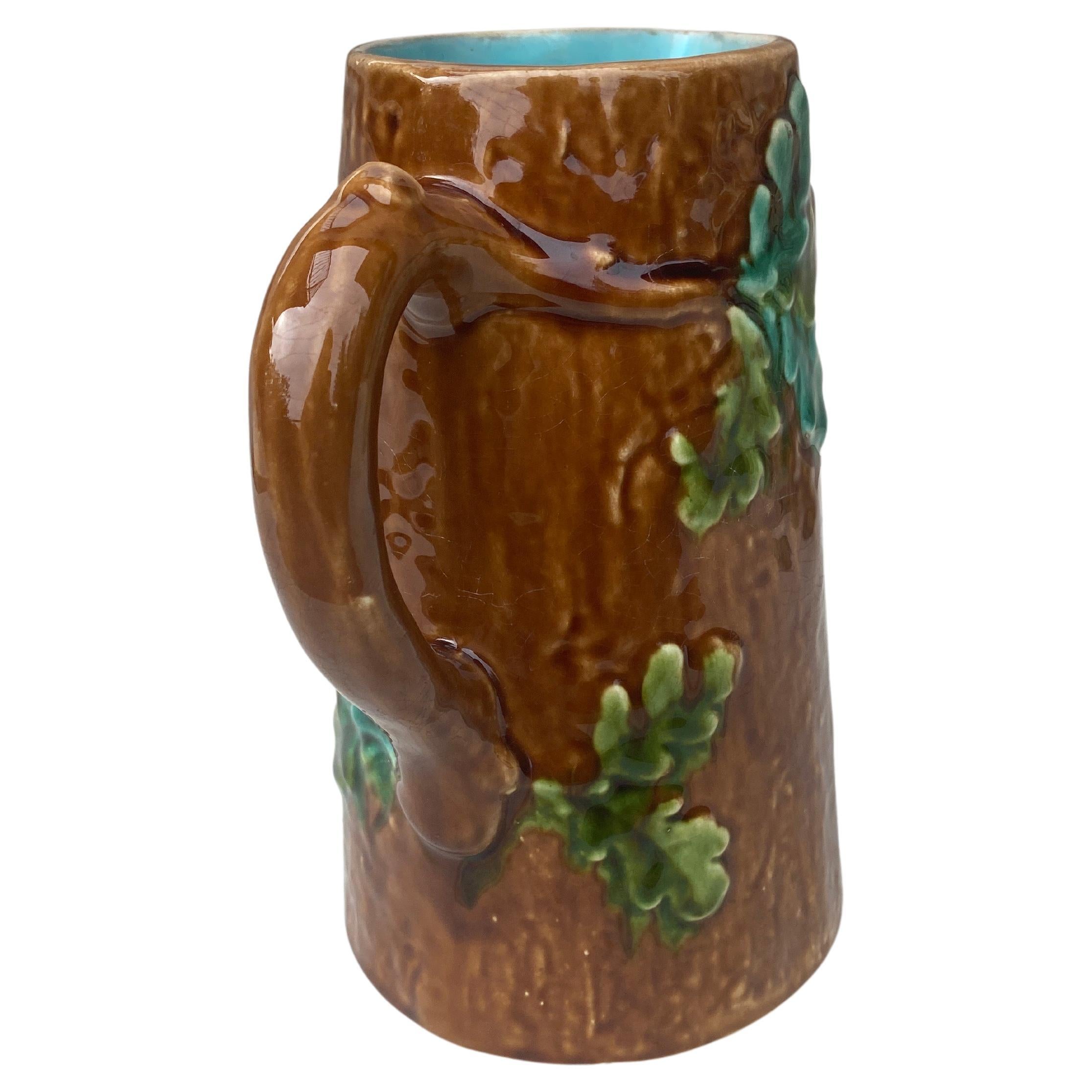 Country French Majolica Oak Leaves Pitcher Sarreguemines, circa 1880 For Sale