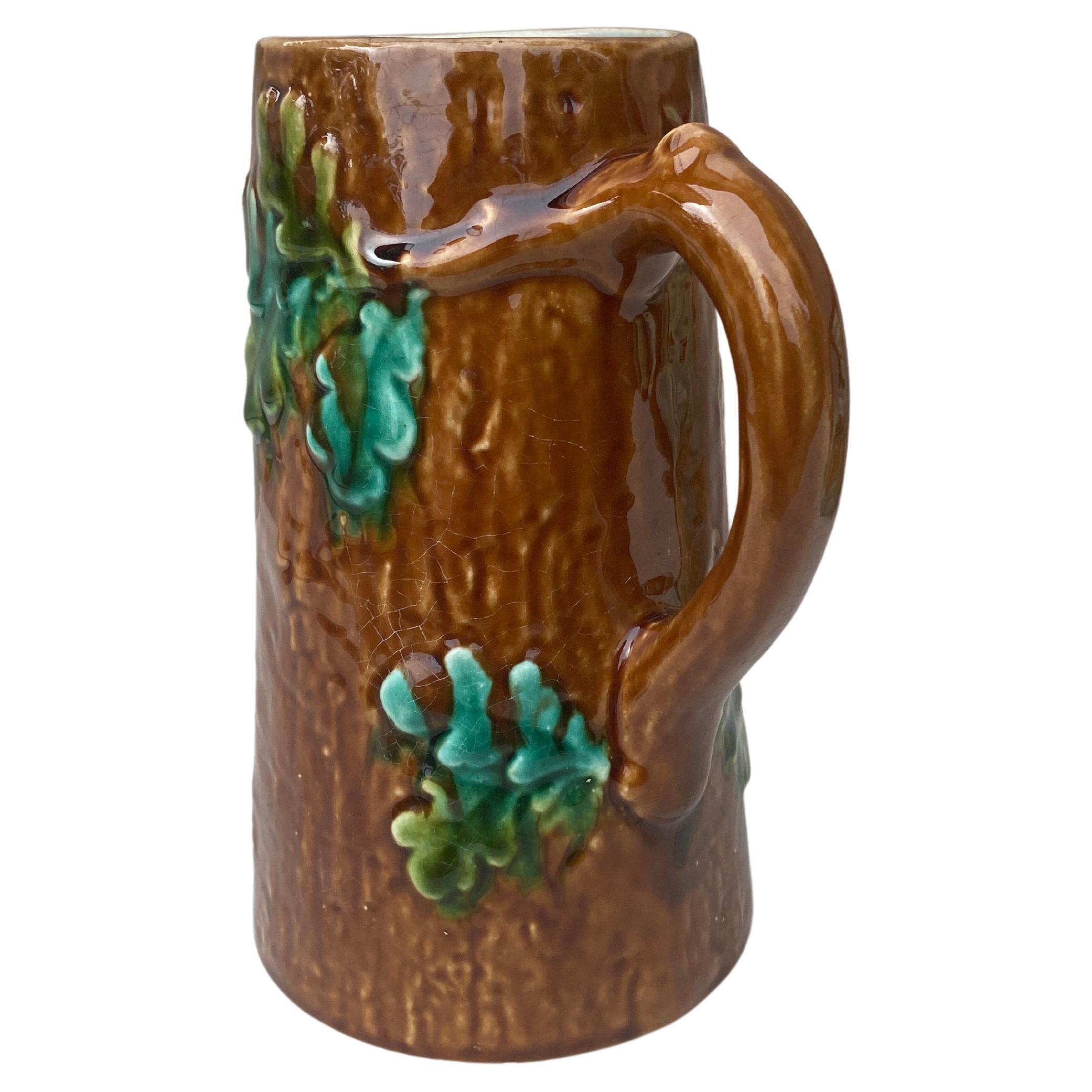 Late 19th Century French Majolica Oak Leaves Pitcher Sarreguemines, circa 1880 For Sale