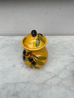French Majolica Olives Canister Vallauris, Circa 1950
