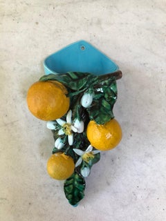 Französische Majolika Orangen Wandtasche Perret-Gentil Menton um 1890