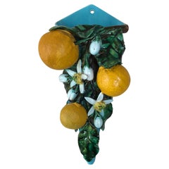French Majolica Oranges Wall Pocket Perret Gentil Menton circa 1890