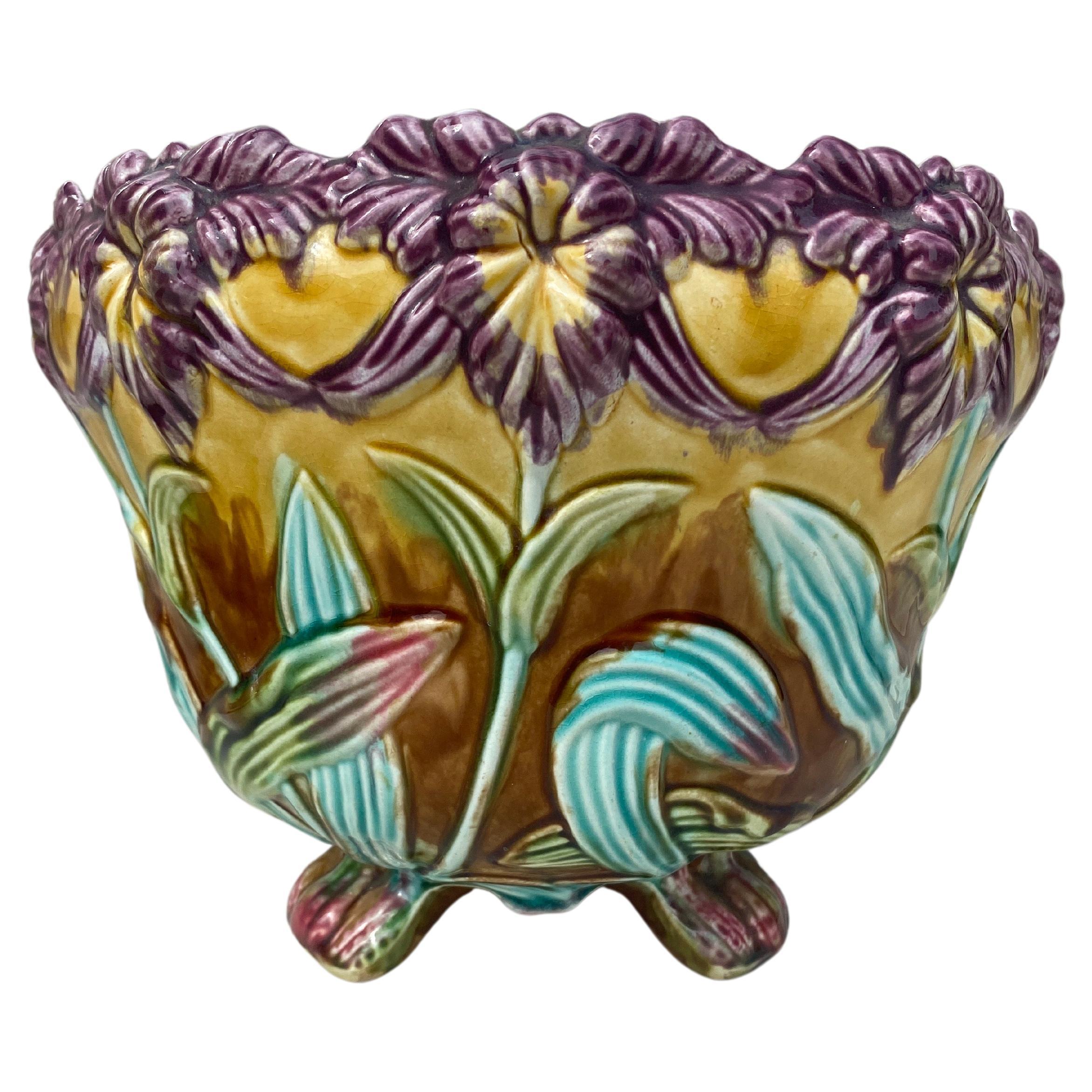 French Majolica Orchid Jardinière Onnaing, circa 1880