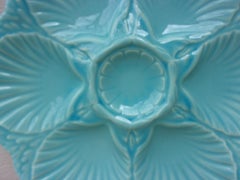 French Majolica Oyster Aqua Turquoise Plate Sarreguemines, circa 1870
