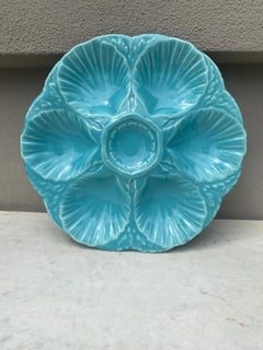 French Majolica Oyster Aqua Turquoise Plate Sarreguemines, circa 1870