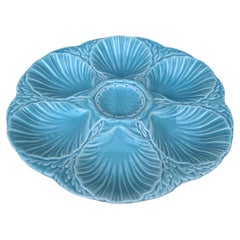 French Majolica Oyster Aqua Turquoise Plate Sarreguemines, circa 1870