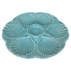 French Majolica Oyster Aqua Turquoise Plate Sarreguemines, circa 1870