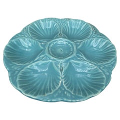French Majolica Oyster Aqua Turquoise Plate Sarreguemines, circa 1870