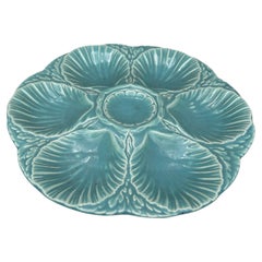 Piatto in maiolica francese Oyster Aqua Turquoise Sarreguemines, 1900 circa