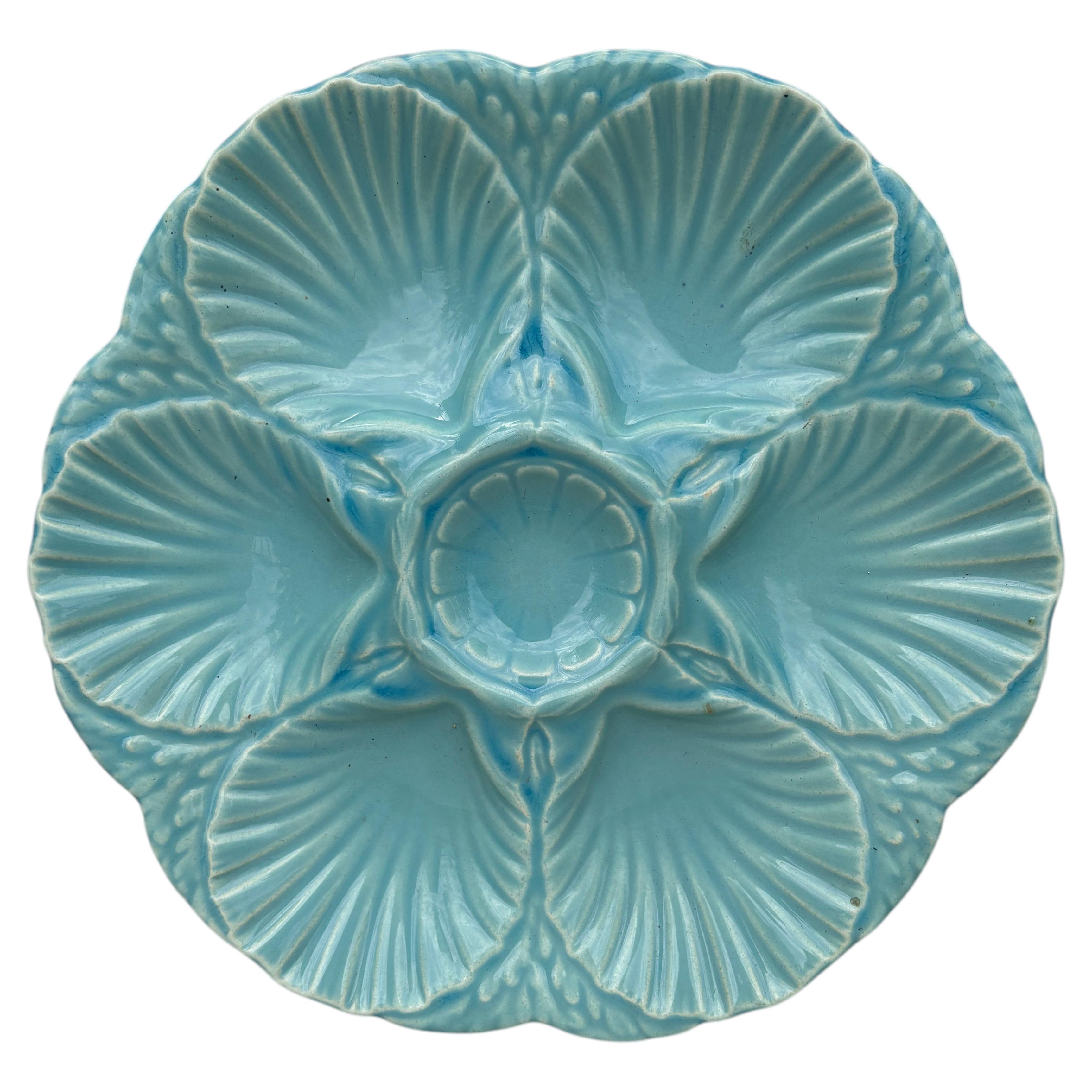 French Majolica Oyster Aqua Turquoise Plate Sarreguemines, circa 1870