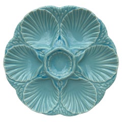French Majolica Oyster Aqua Turquoise Plate Sarreguemines, circa 1870