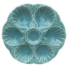 Französischer Majolika-Austern-Aqua-Türkisteller Sarreguemines, um 1870