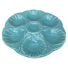 French Majolica Oyster Aqua Turquoise Plate Sarreguemines, circa 1890