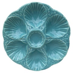 French Majolica Oyster Aqua Turquoise Plate Sarreguemines, circa 1890
