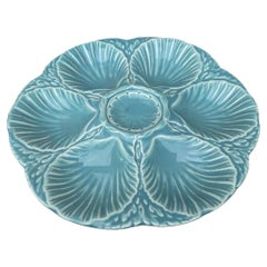 French Majolica Oyster Aqua Turquoise Plate Sarreguemines, circa 1900