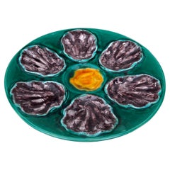 French Majolica Oyster Plate Bavent, circa 1920