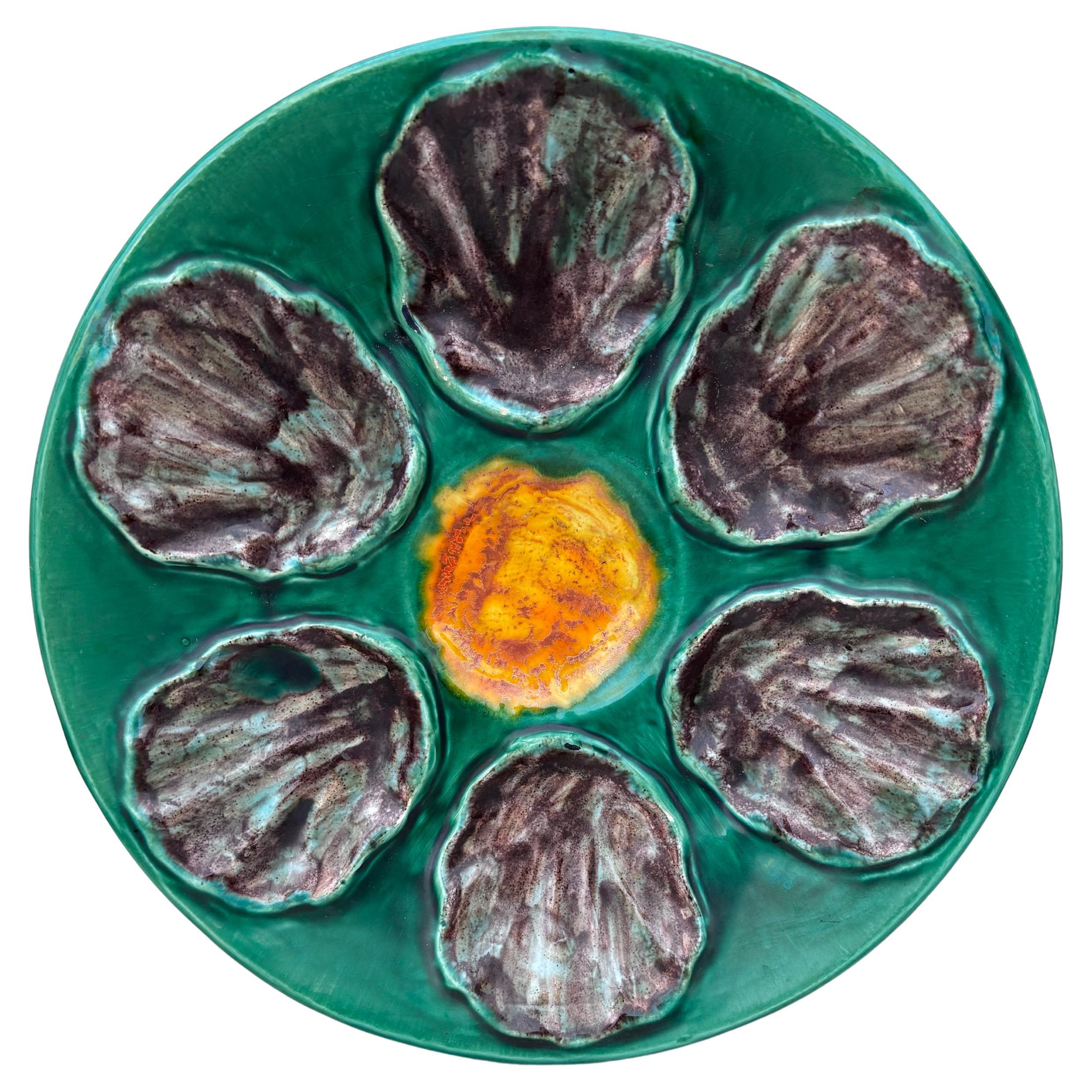 French Majolica Oyster Plate Bavent, circa 1920