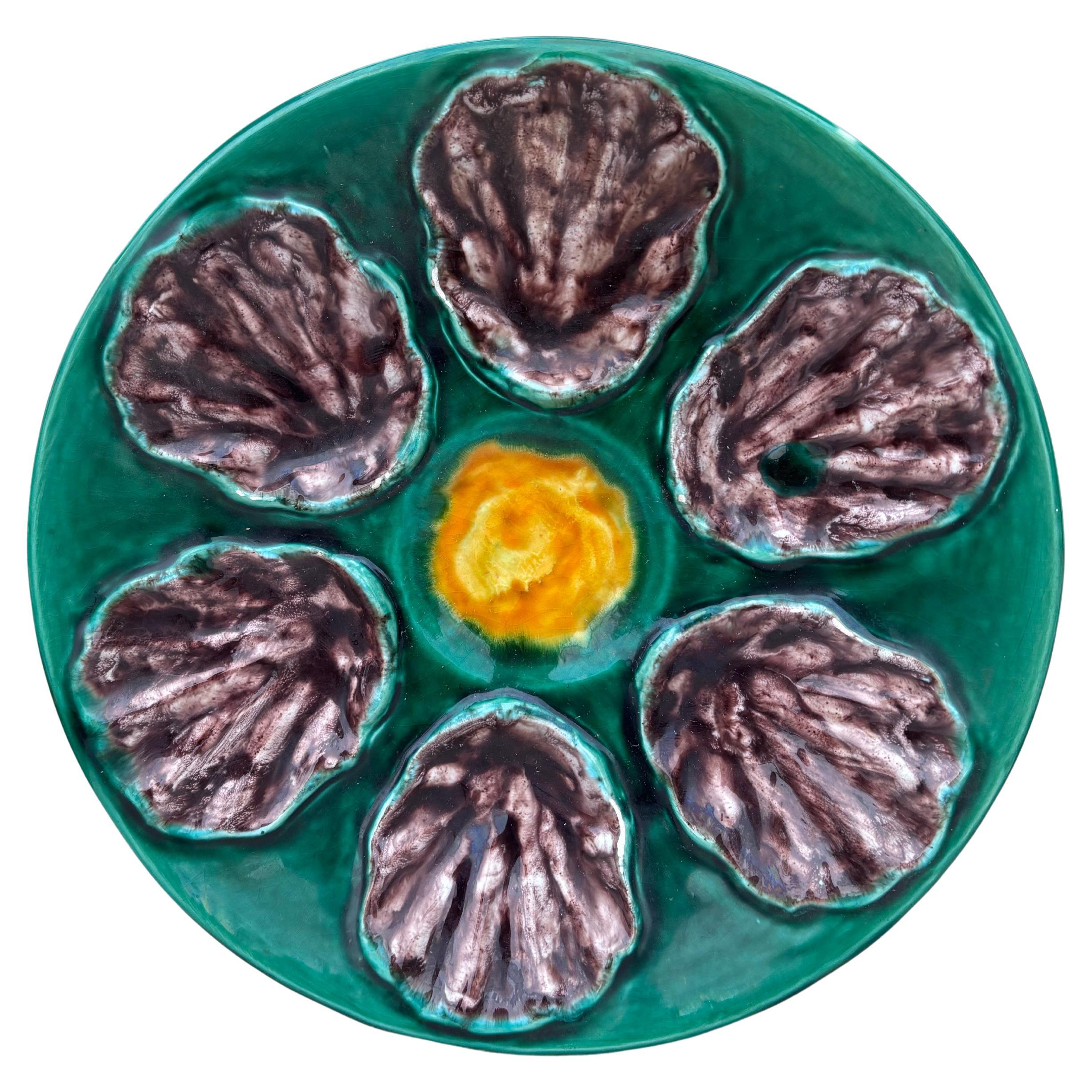 French Majolica Oyster Plate Bavent, circa 1920