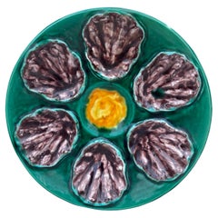 French Majolica Oyster Plate Bavent, circa 1920