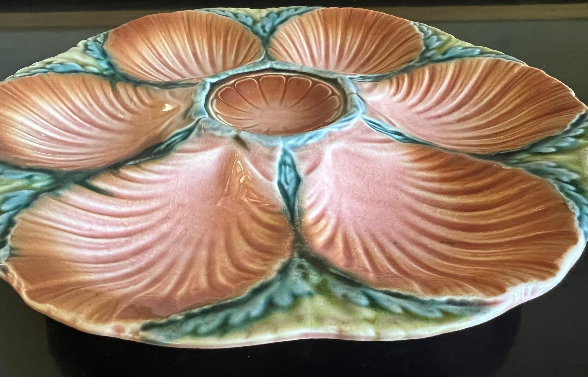 Francese Piatto da ostrica in maiolica francese di Sarreguemines, C.I.C.